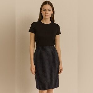 Vintage Jaeger wool skirt Chic navy blue and green Women's Pencil Skirt